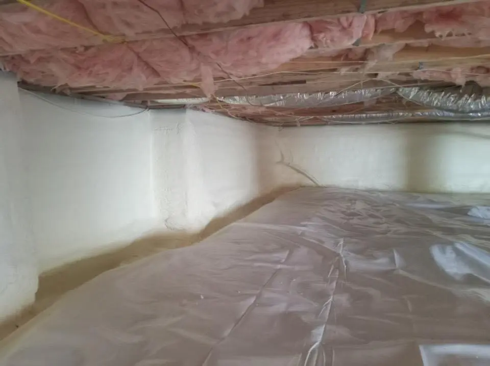 Crawl space encapsulation with closed-cell spray foam for Commercial Roof Restoration in San Marino